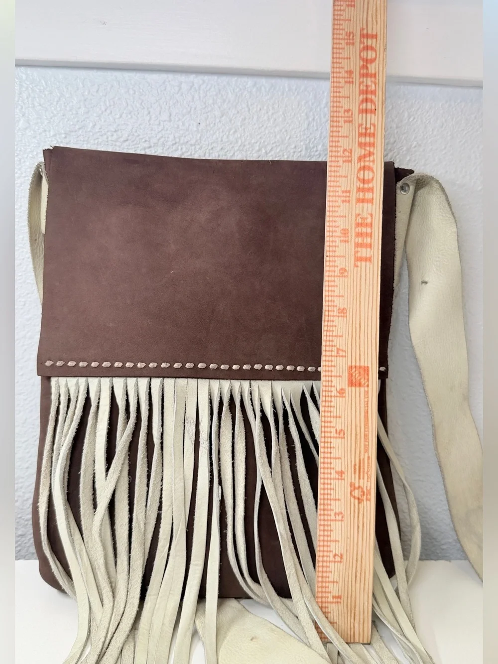 Handmade Leather Fringe Crossbody Bag Brown Cream Boho Western